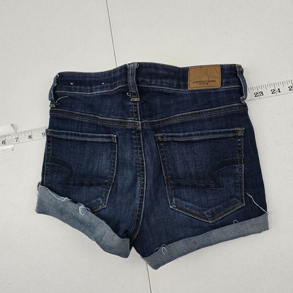American Eagle hi-rise‎ shortie shorts size 00 super stretch blue womens 5216 - Picture 2 of 8